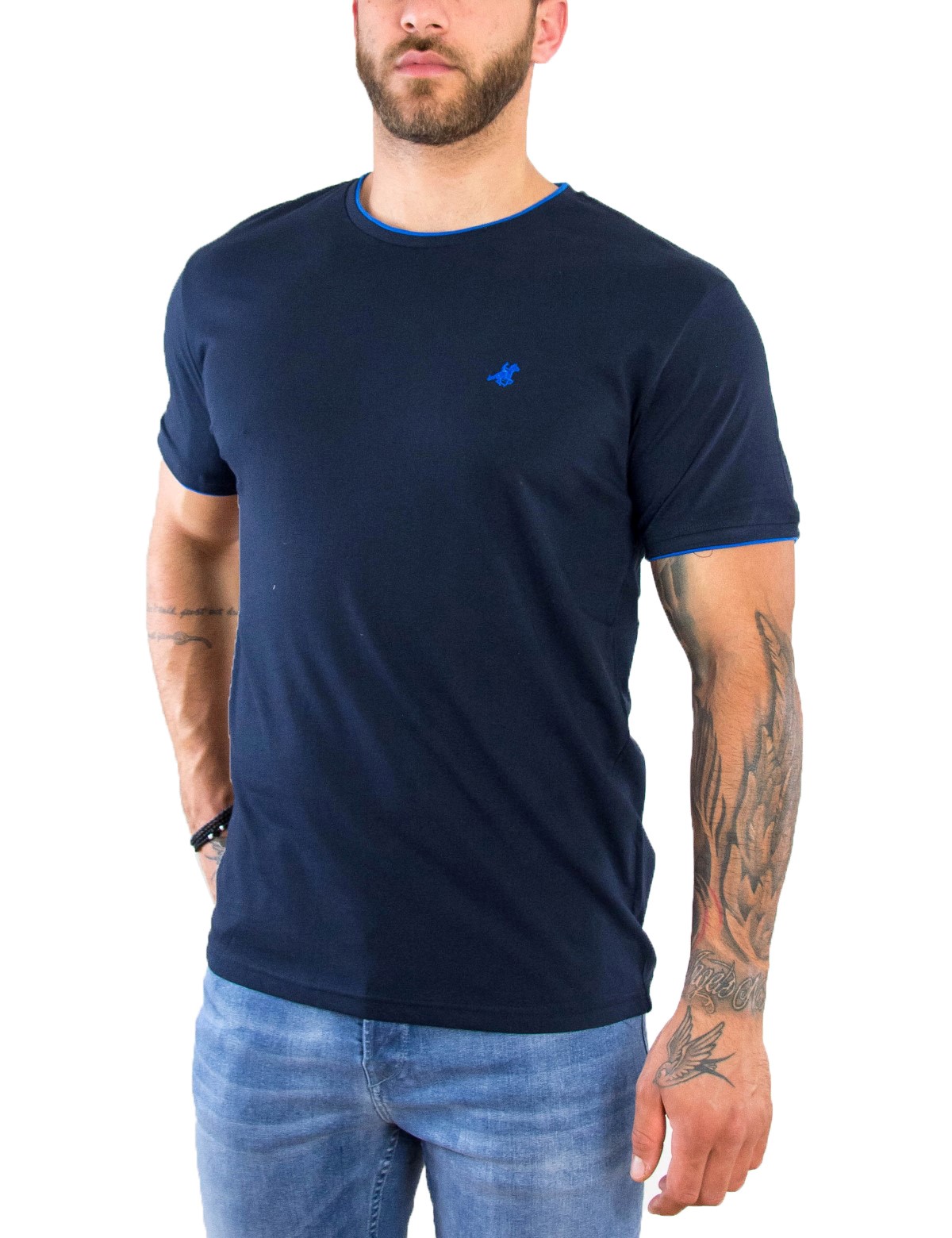 US Grand Polo Ανδρικό navy blue T shirt με διχρωμία UST036 φωτογραφία